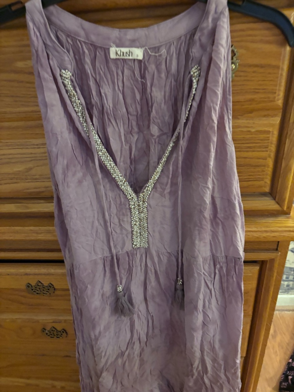 KHUSH Lavender Beaded V-Neck Women's Dress